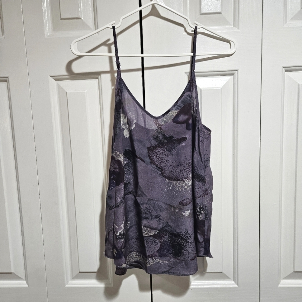Aritzia Wilfred 100% Silk Purple Patterned Camisole Top Size Small